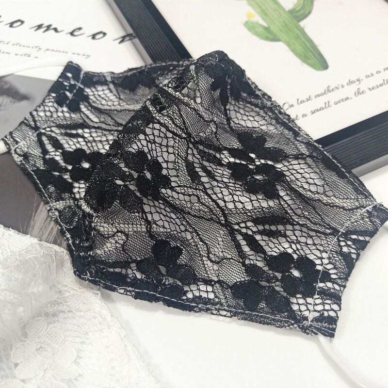 Black and White Lace Face Mask Washable Adjustable