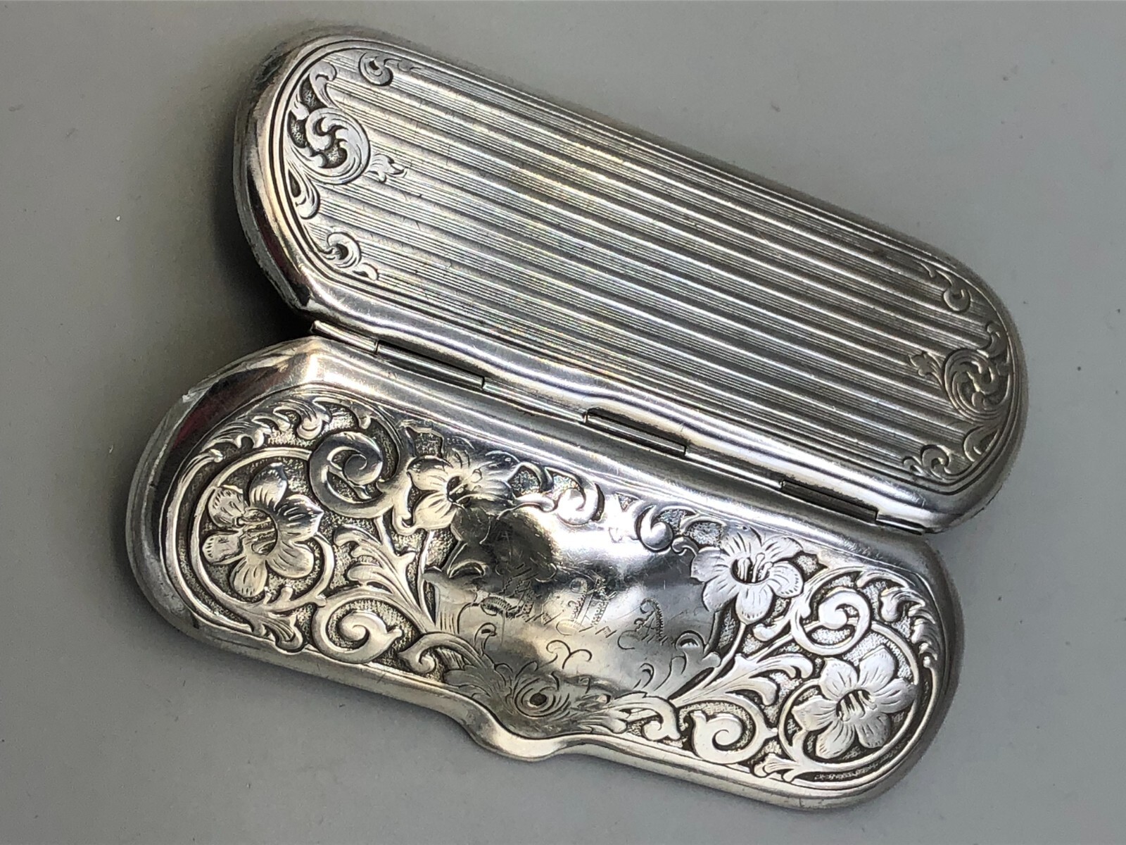 Antique Sterling Silver Eyeglass Case with liner, 4 3/8" x 1.75"