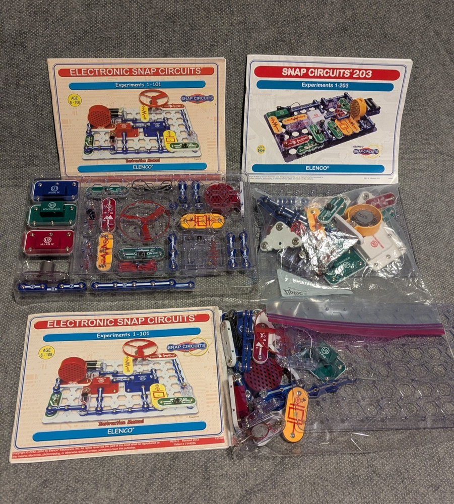 Lot 3 Complete Snap Circuits Electronics Sets 2 SC-100 + 203 Elenco READ-No Box