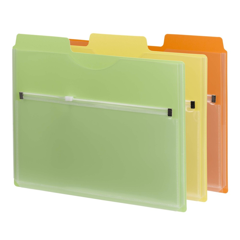 3 per Pack Project Organizer with Zip Pouch 1/3- Cut Tab Assorted Colors