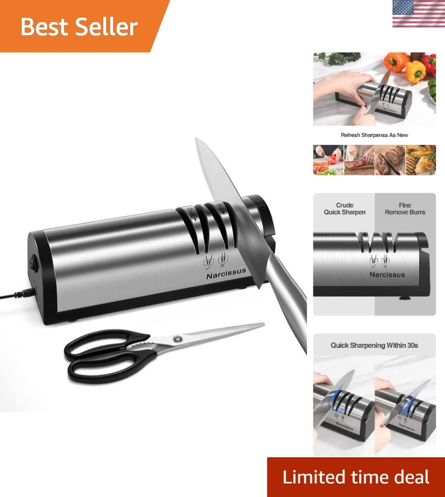 Professional Electric Knife Sharpener with Scissors Attachment - 2 Stage Designs