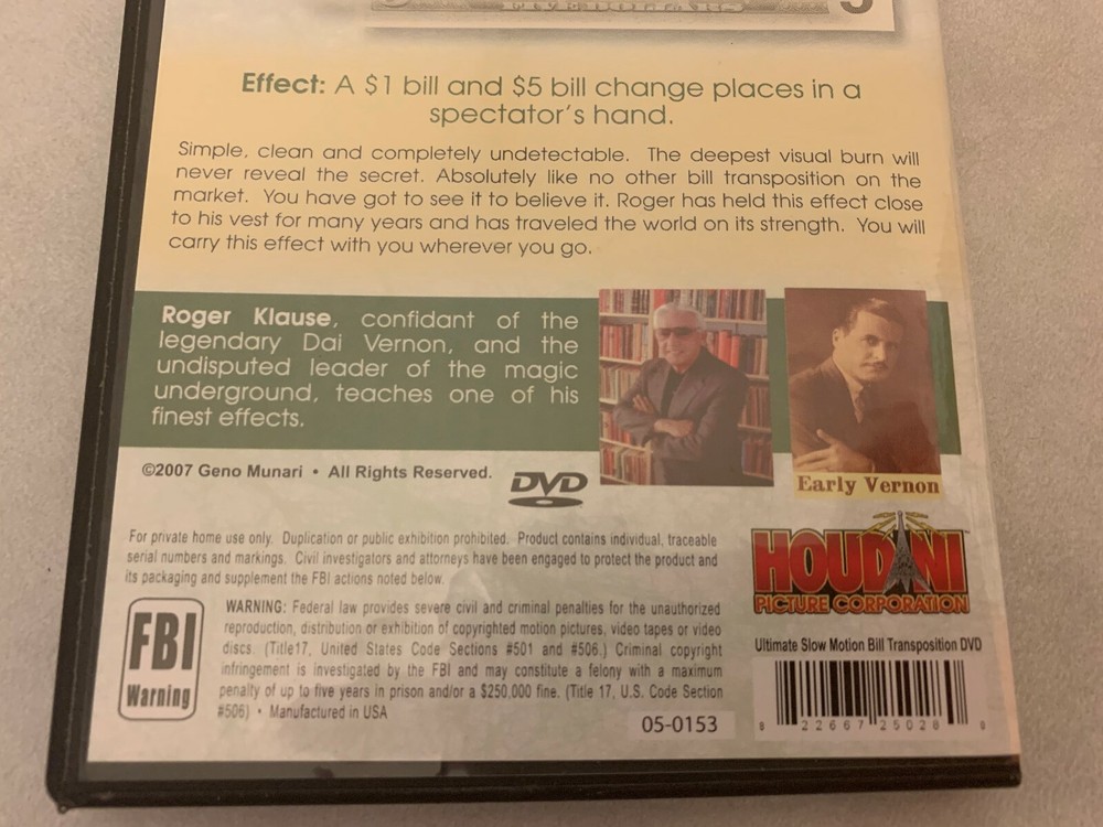 Magic Trick - DVD - Ultimate Slow Motion Bill Transposition - Roger Klause