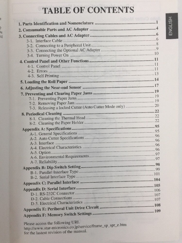 STAR MICRONICS TSP600 POS THERMAL RECEIPT PRINTER User's Manual Only