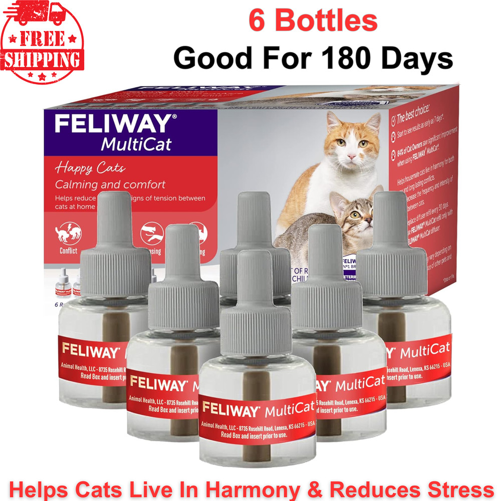 FELIWAY MultiCat Calming Diffuser Refill 6-Pack, 180 Days, Reduce Cat Conflict