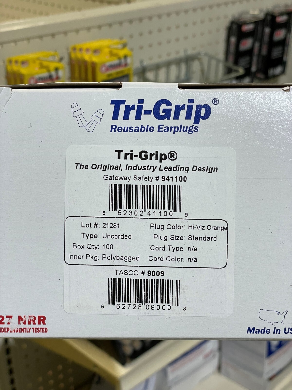 Gateway Safety Tri-Grip 941110 Tasco 9010 Reusable Earplugs 100 Pairs Corded