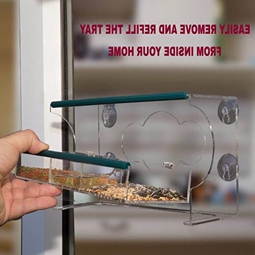 Birdious Deluxe Window Bird Feeder Strong Suction Cups Outside Mount.