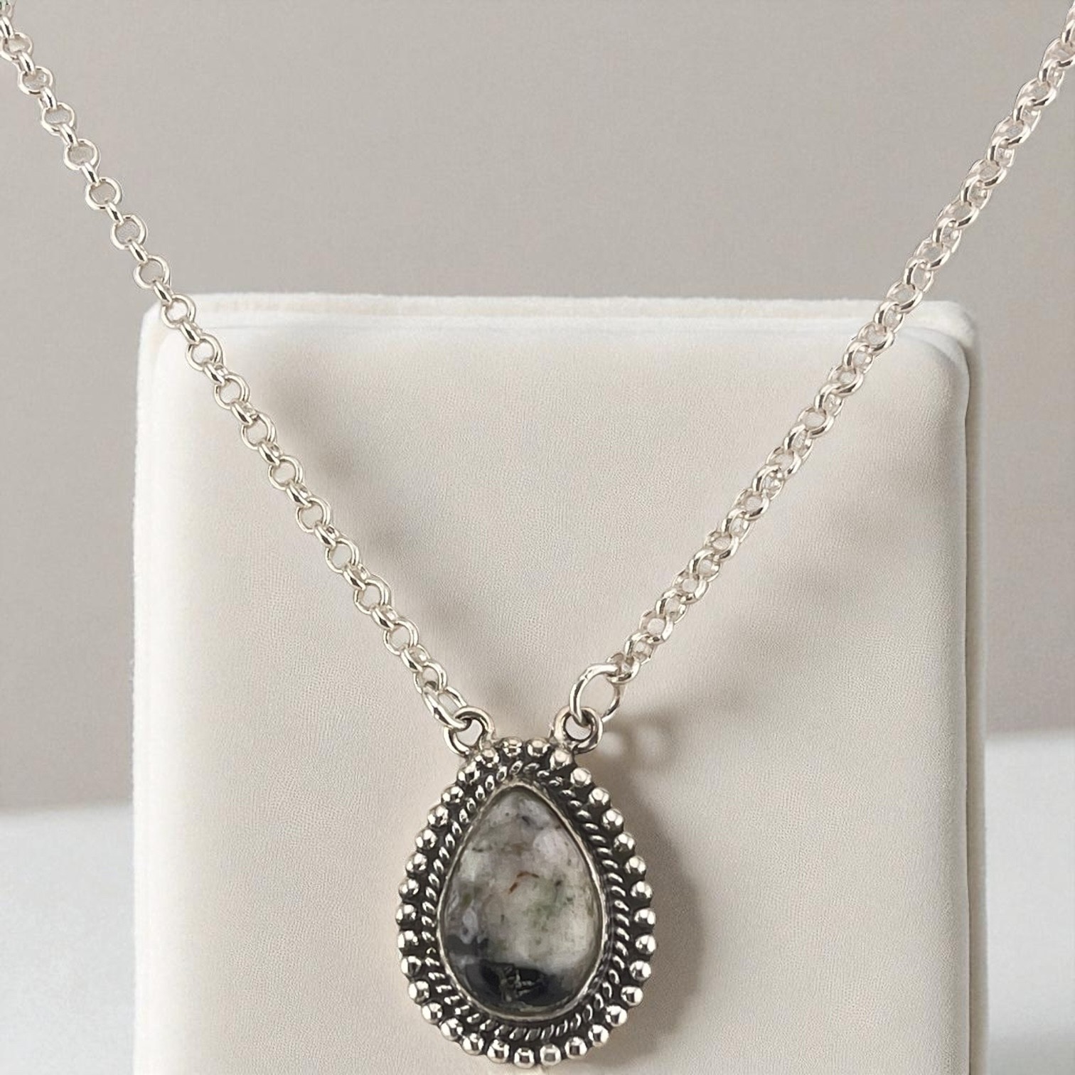 White Buffalo Turquoise Pear Shaped Necklace Sterling Silver