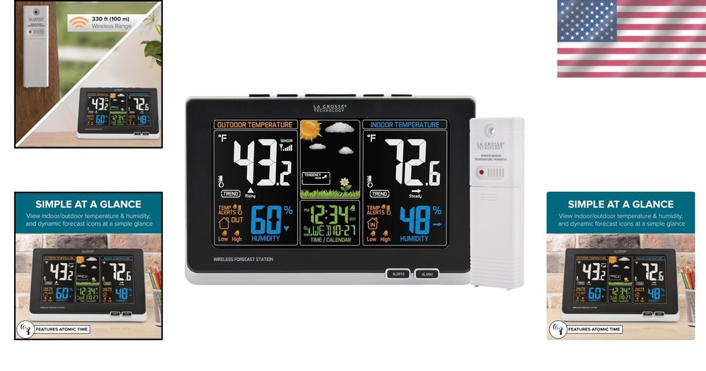 Advanced Wireless Weather Station: Full Color LCD, Atomic Time, 300ft Range