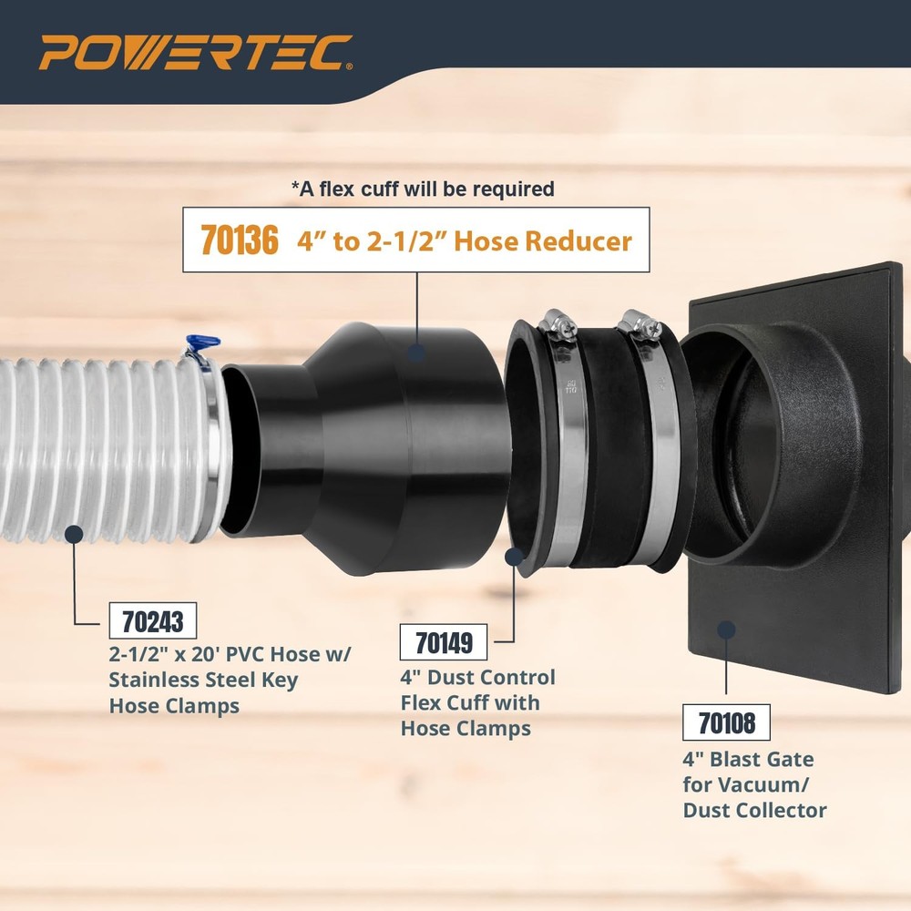 POWERTEC 70136 4" to 2-1/2" Cone Reducer, Reducer