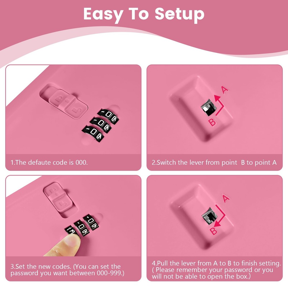 Small Lock Box,Lockable Storage Box with Combination Code 9.25 inches, Pink