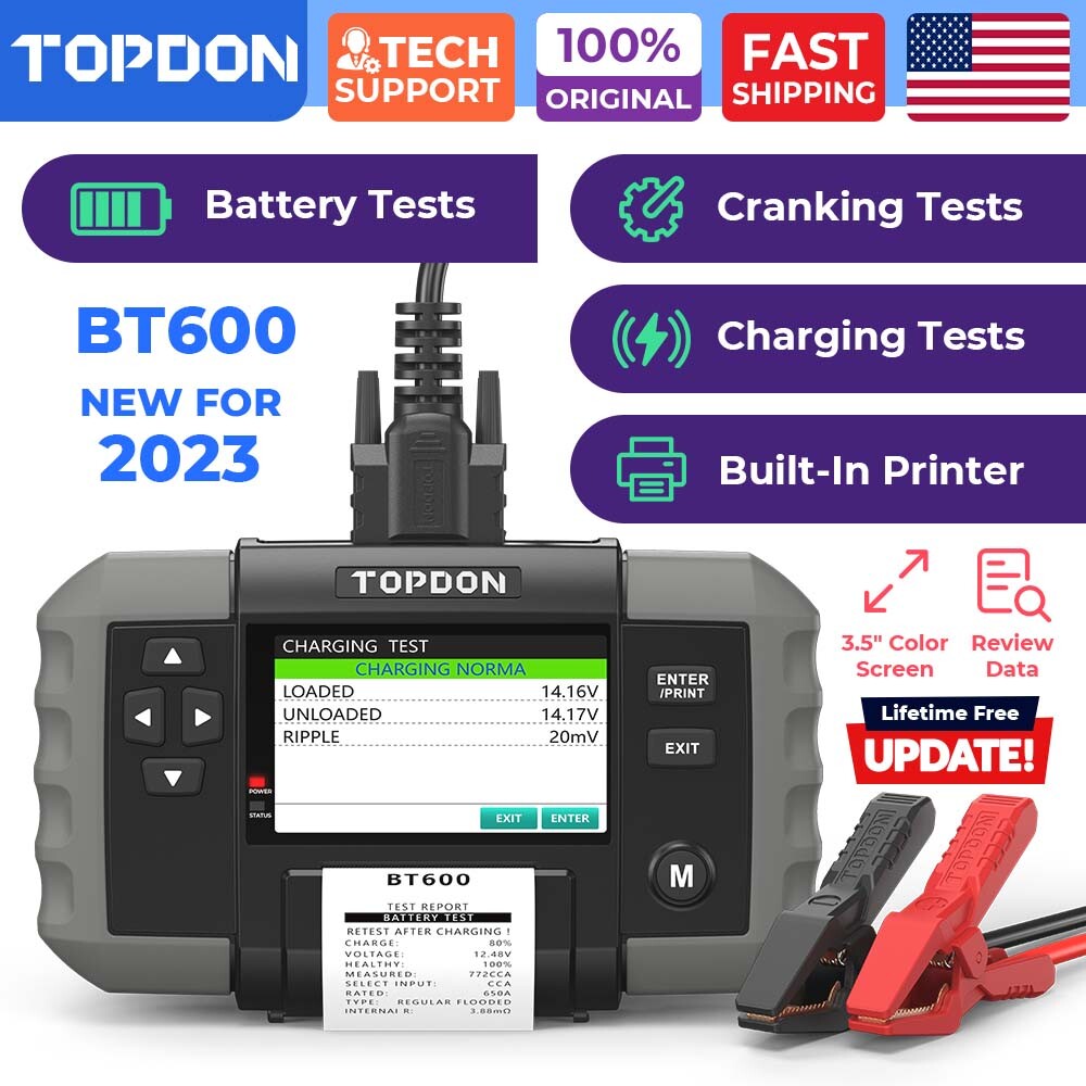 BT600 TOPDON High-Precision Battery Tester with Built-in Printing Function
