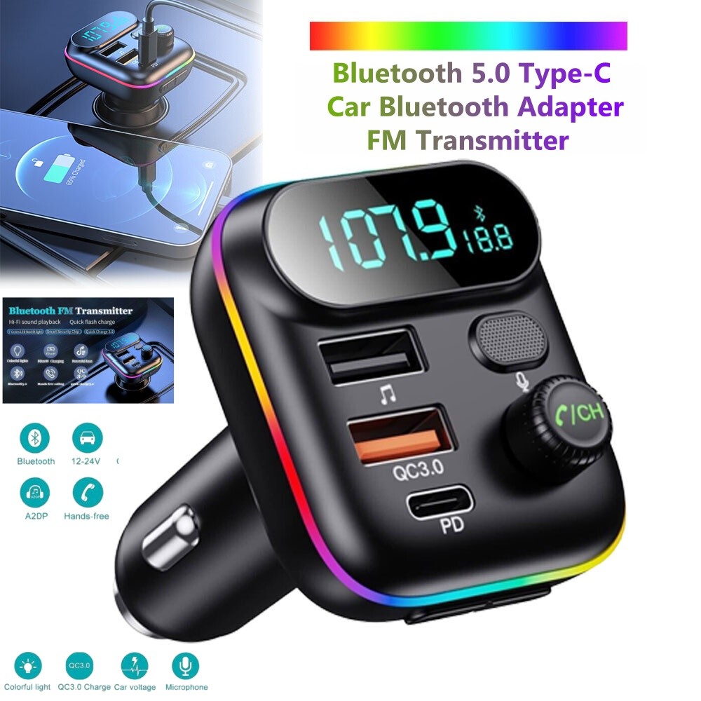 PD20W QC18W FM Transmitter for Car LED Display Voltag Monitor Hands Free Kit