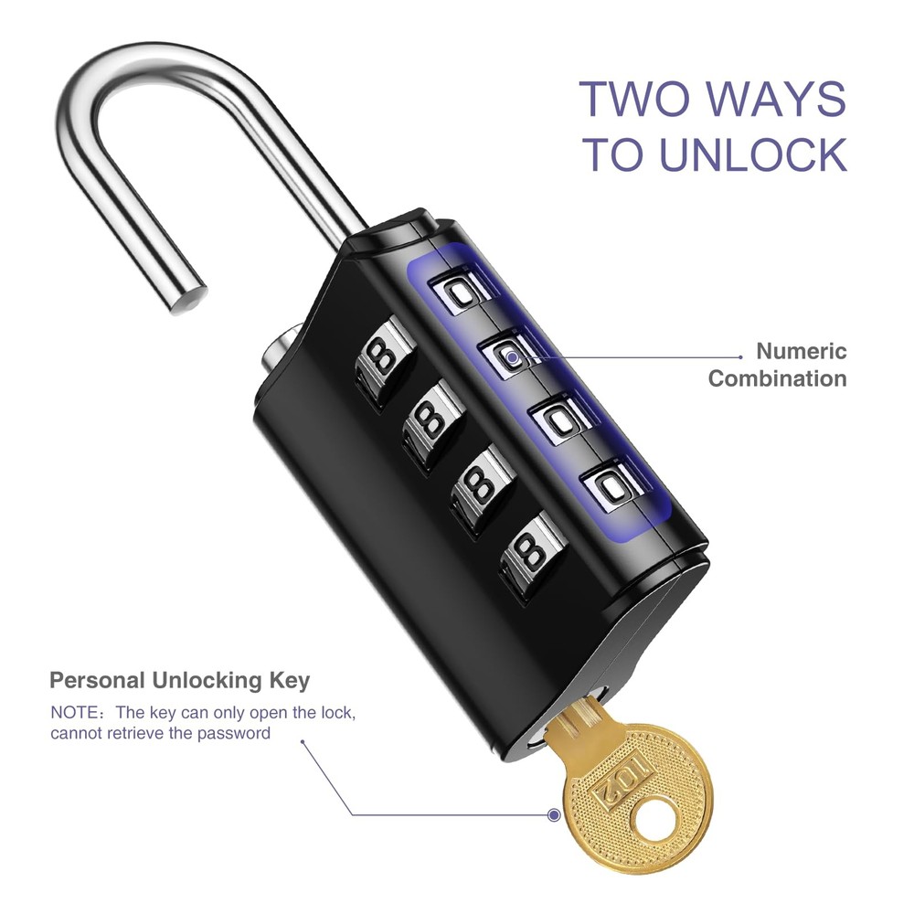 2 Pack Combination Padlock, Gate Lock with Key, 4 Digit Zinc Alloy Combinatio...