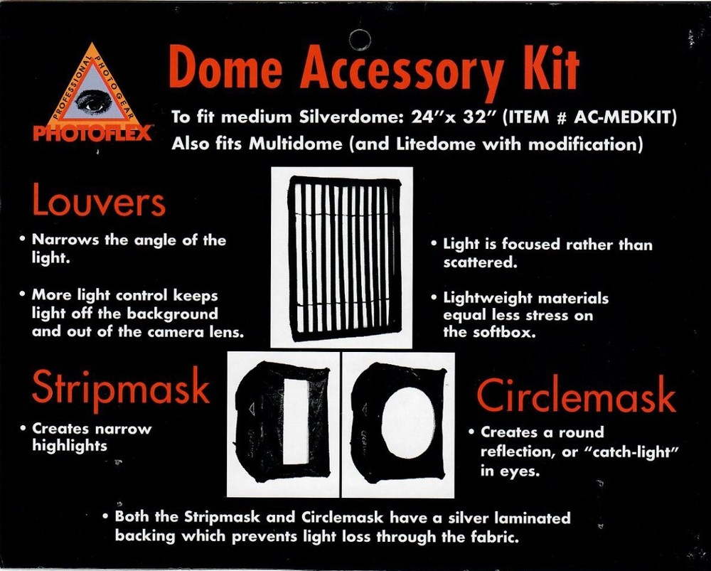 Photoflex Dome Accessory Kit - Includes: Circlemask, Stripmask, Louvers - Medium