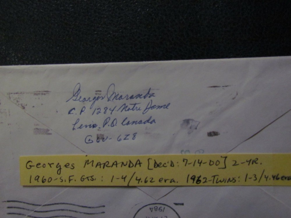 George Maranda Autographed Envelope JSA Auction Certified