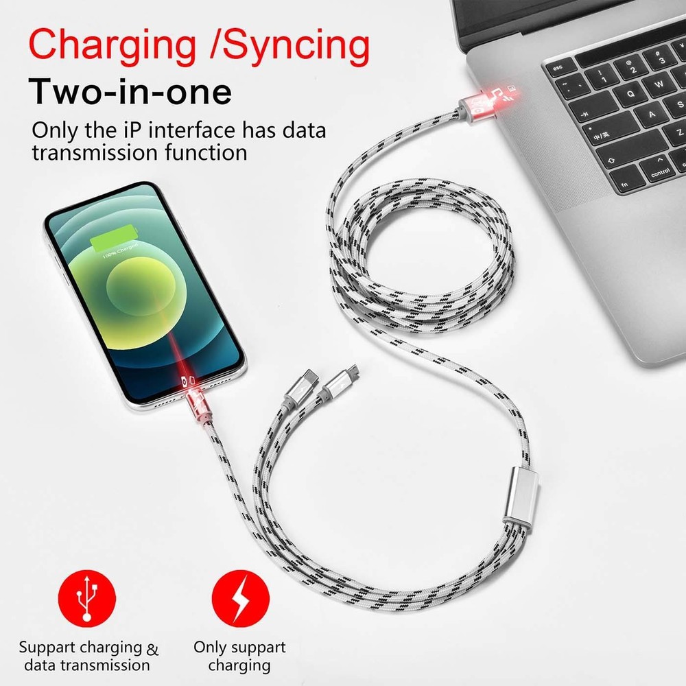 10Ft Multi Charging Cable 3A, 2Pack Braided Fast 10 feet, White