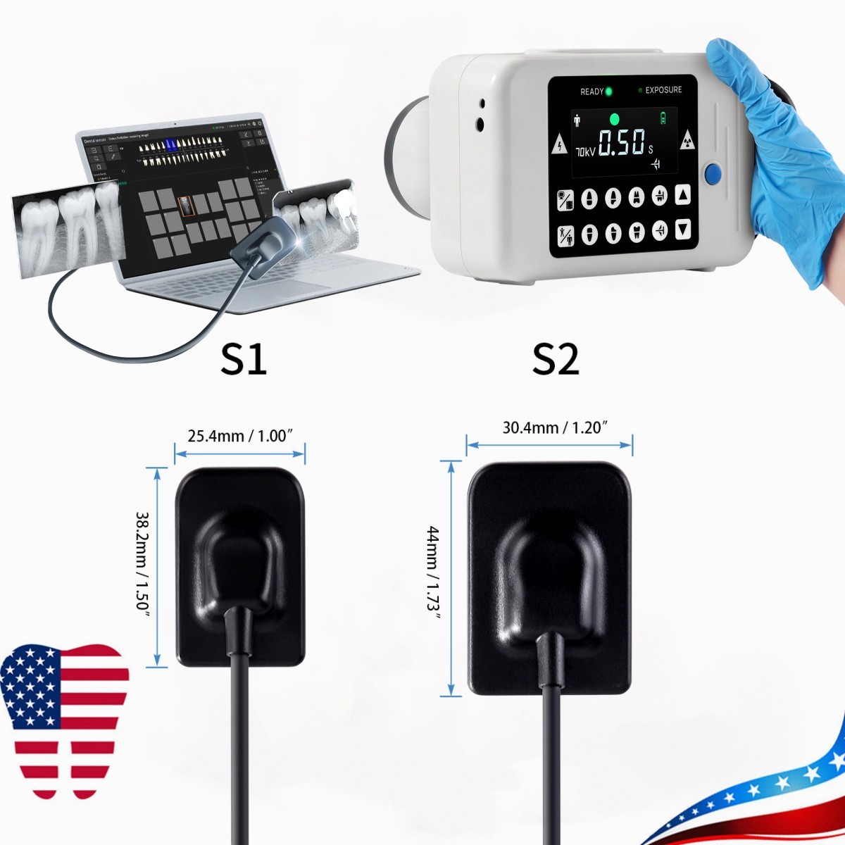 Portable Dental X Mobile Ray Digital Machine Rayos no Shield/Sensor Size 1/2