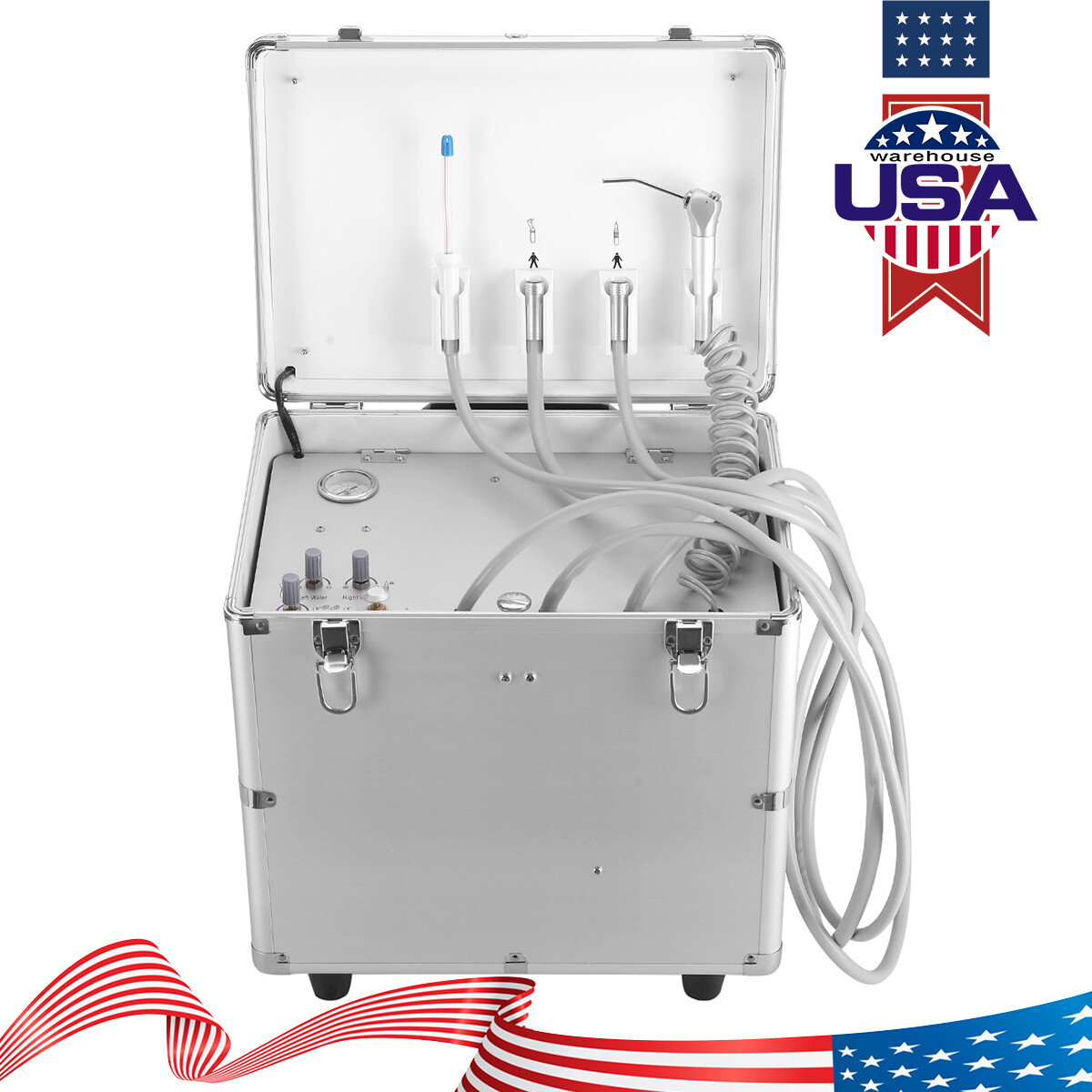 Portable Dental Mobile Delivery Unit Rolling Box Air Compressor Suction 4H/Chair