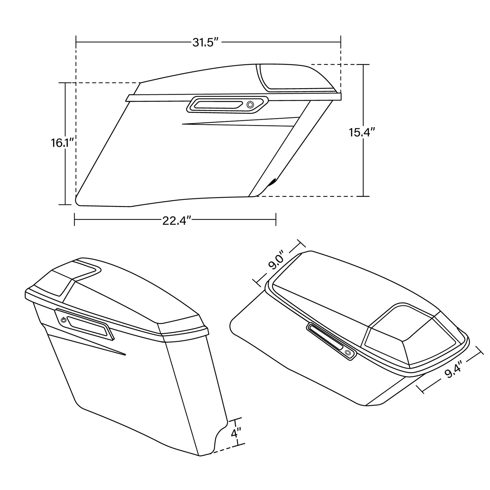 Black 4" Extended Hard Saddlebags Fit For Harley CVO Street Road Glide 2014-2024