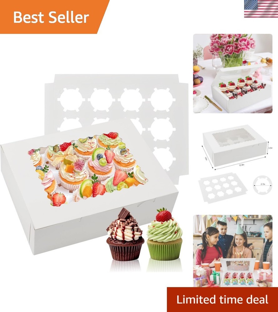 Elegant 6 Count White Cupcake Boxes - Portable & Durable Bakery Packaging