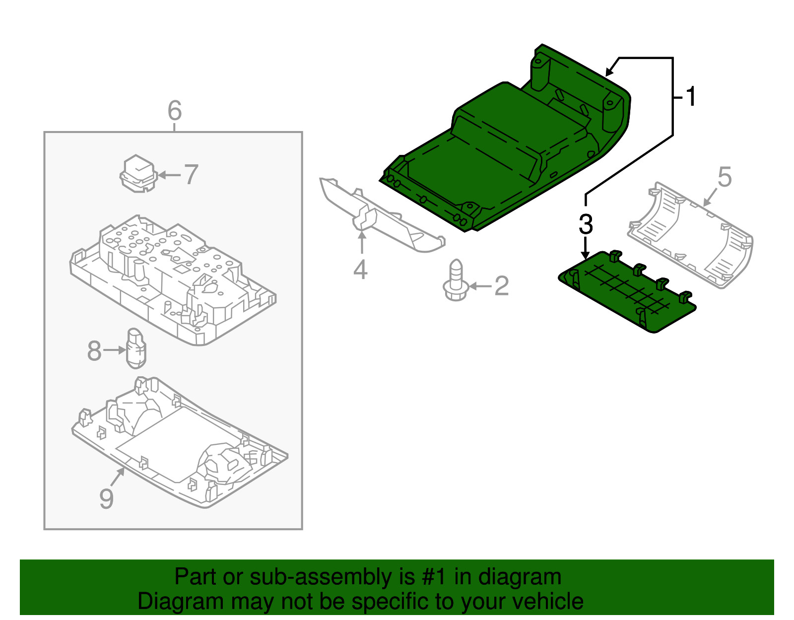 VW Sunglasses Tray Storm Gray 5NN868837RM5 Taos Tiguan
