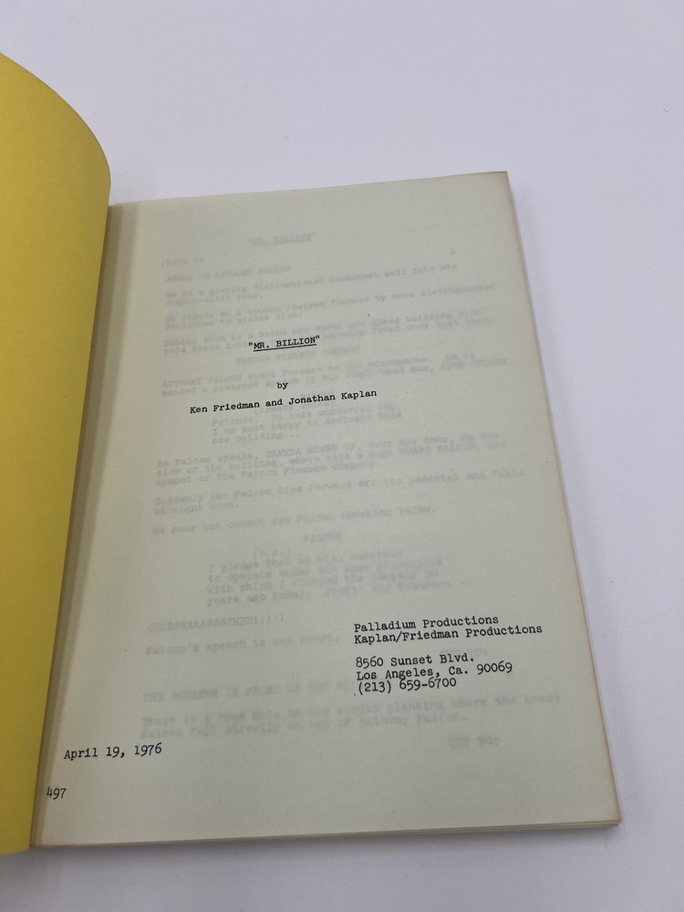 Mr. Billion 1976 Movie Script Screenplay Ken Friedman Jonathan Kaplan Yellow