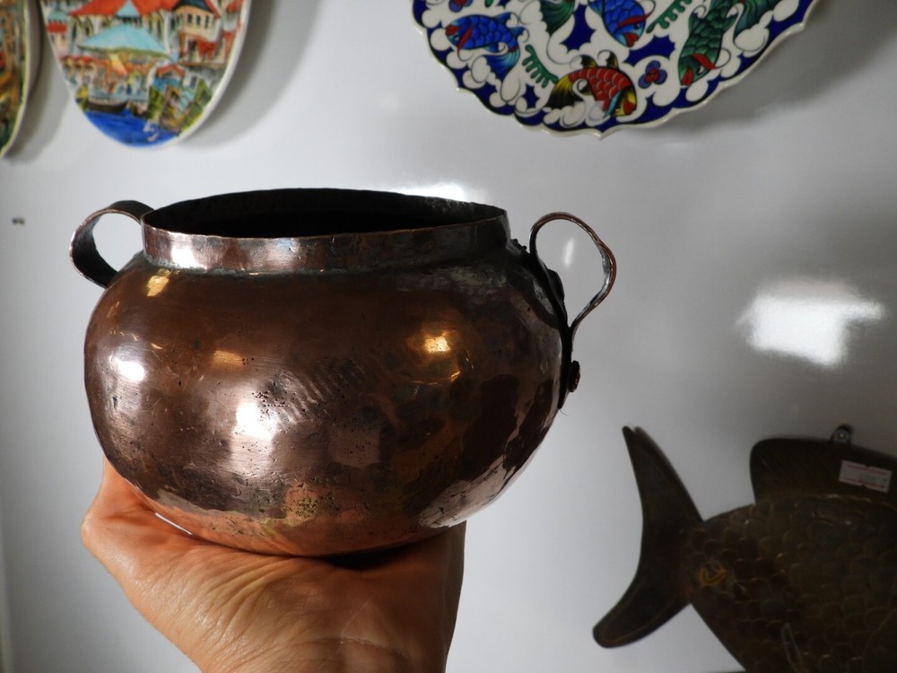 Old Handmade Copper Pot with Copper Handles