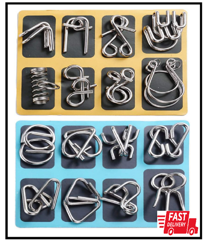 16 PCS Type A+B Different Brain Teaser Metal Wire Puzzles IQ Challenge Magic Tri