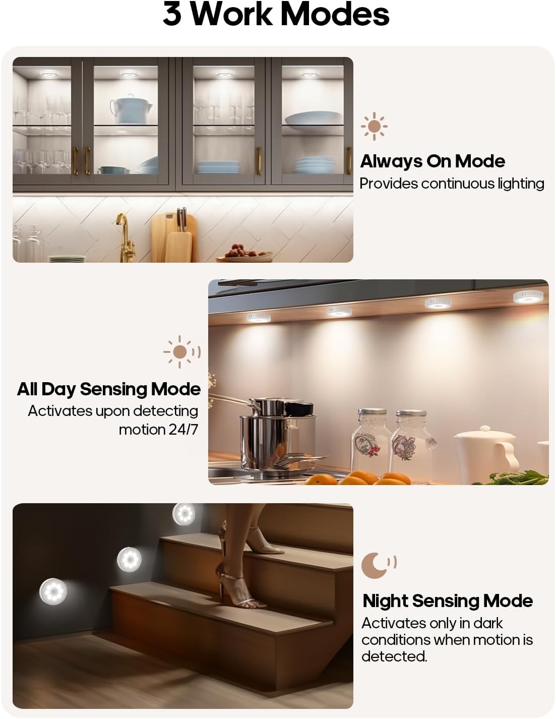 6Pcs RGB Rechargeable Puck Lights with Remote,16 Color Motion Sensor Puck Lights