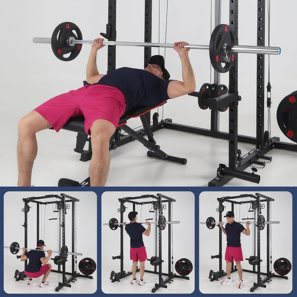 Power Cage, Power Rack w/ Dual Pulley Cable Crossover System ,Training 2000LBS