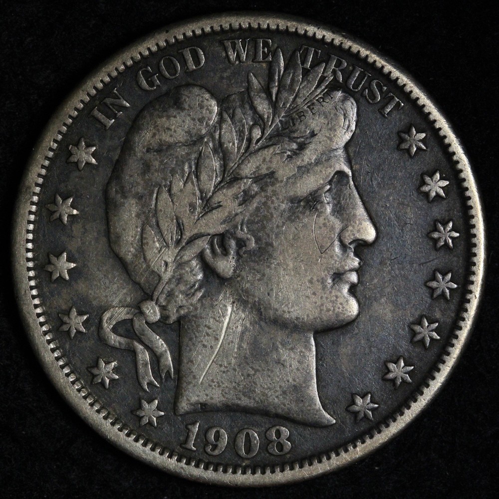 1908-D Barber Silver Half Dollar VF+ E361 UKUHU