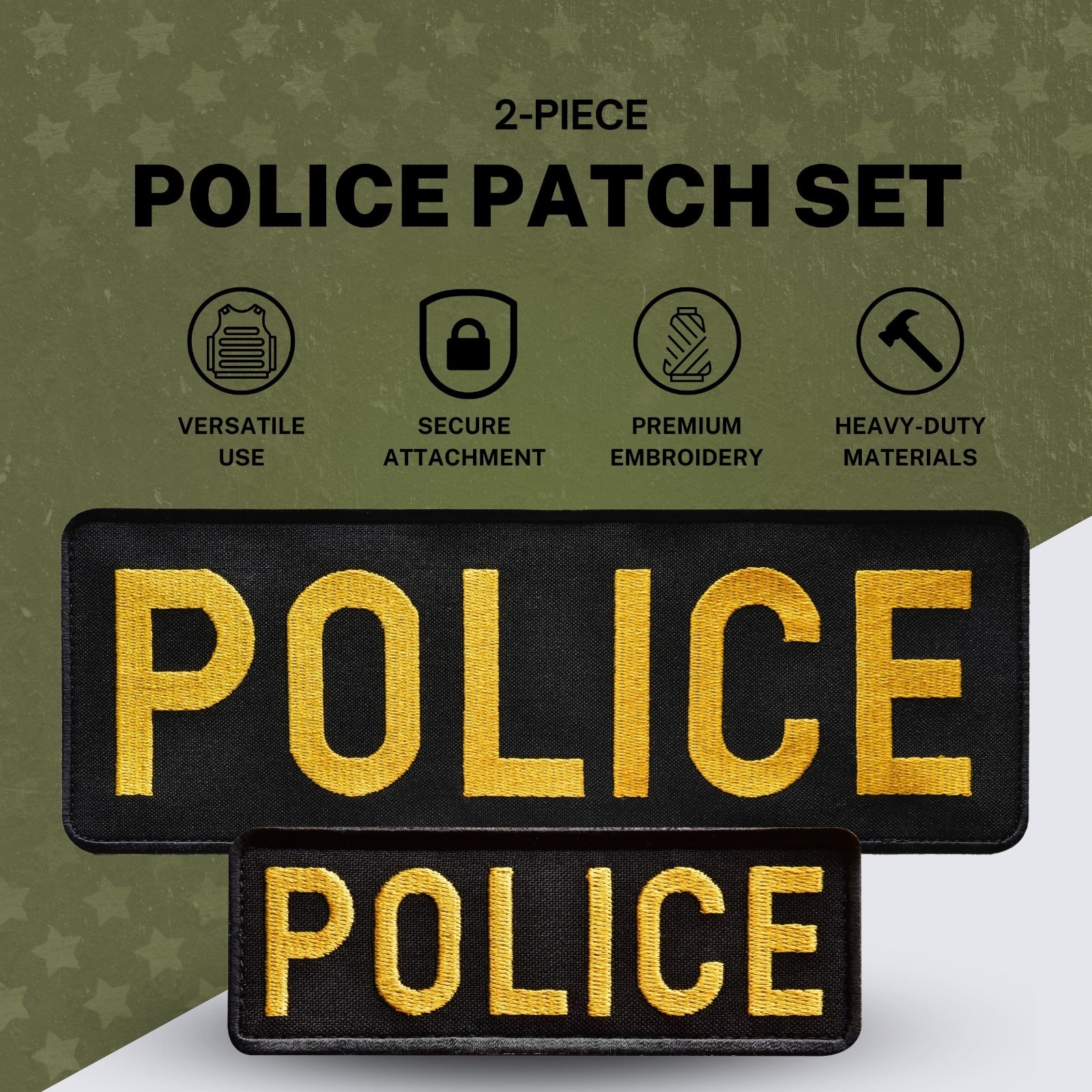 2-Piece Embroidered Patch for Vest, Jacket, Hook & Loop, Large & Small