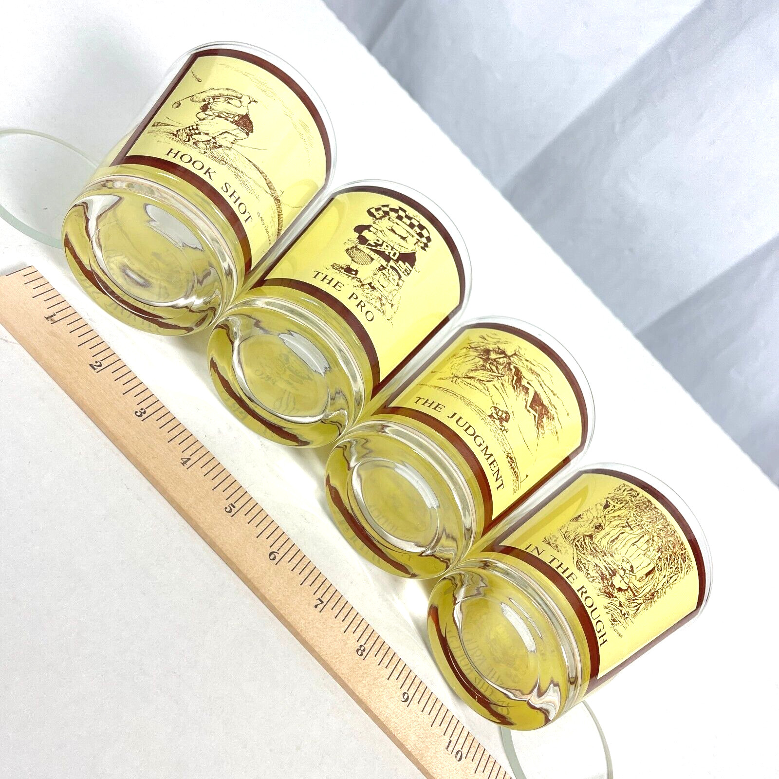 Golf Pro Judgement Hook Shot In Rough 4 Vtg Cocktail Rocks Glass Lot Patterson