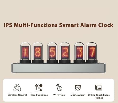 IPS Nixie Tube Clock, Electronic Desk Clock, 6-Bit IPS LCD Screen, Cool Desk