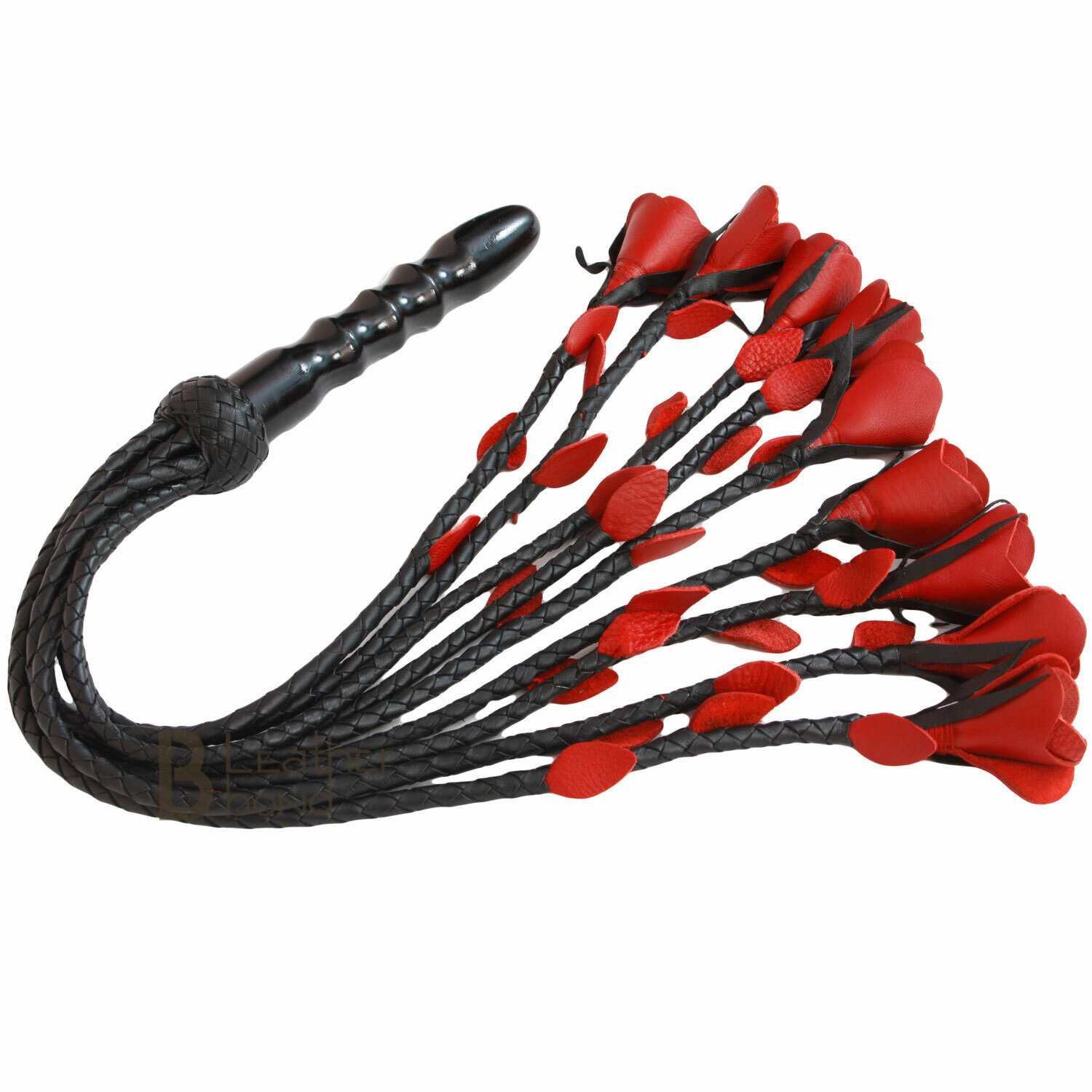 Real Genuine Cow Hide Leather Thuddy Flogger 9 Braided Falls & Heavy Red Roses