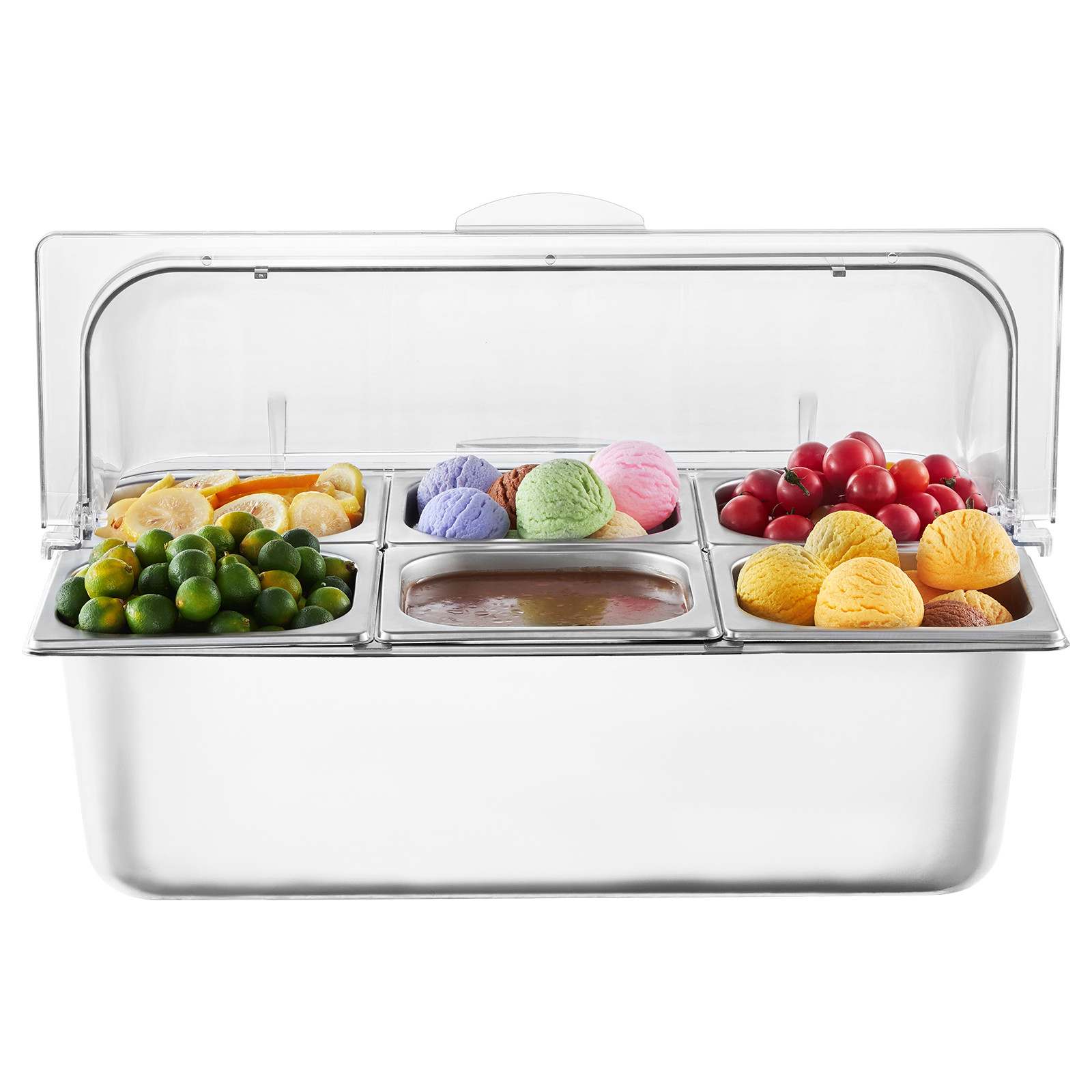 Countertop Food Serving Display Container 6 Pan Condiment Dispenser with Lid
