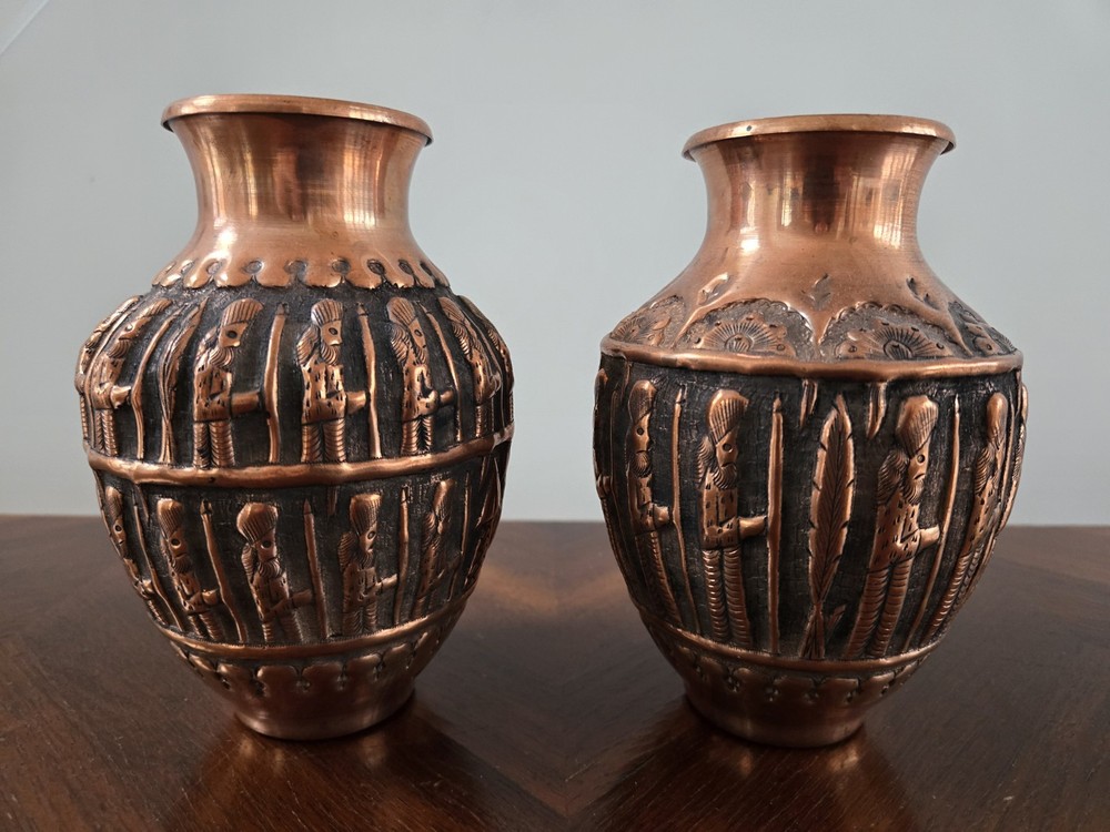 2 Vintage Persian or Middle Eastern Repousse Copper Vases