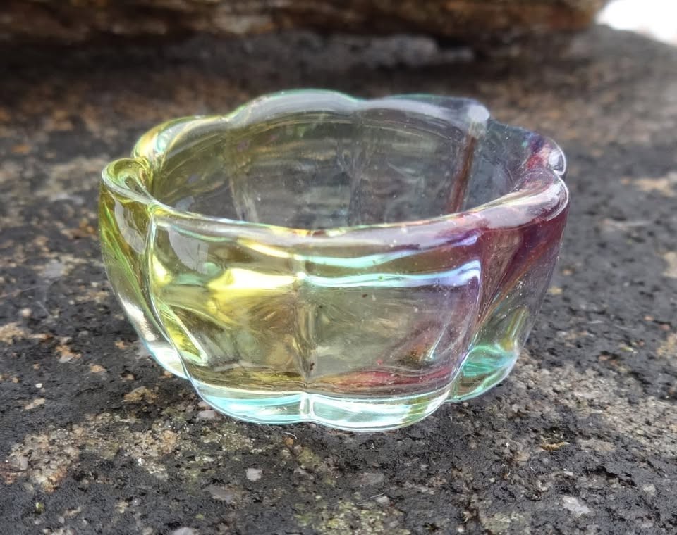 Round, Flower-Shaped RAINBOW Glass Open Salt Dip, Cellar, Dish!