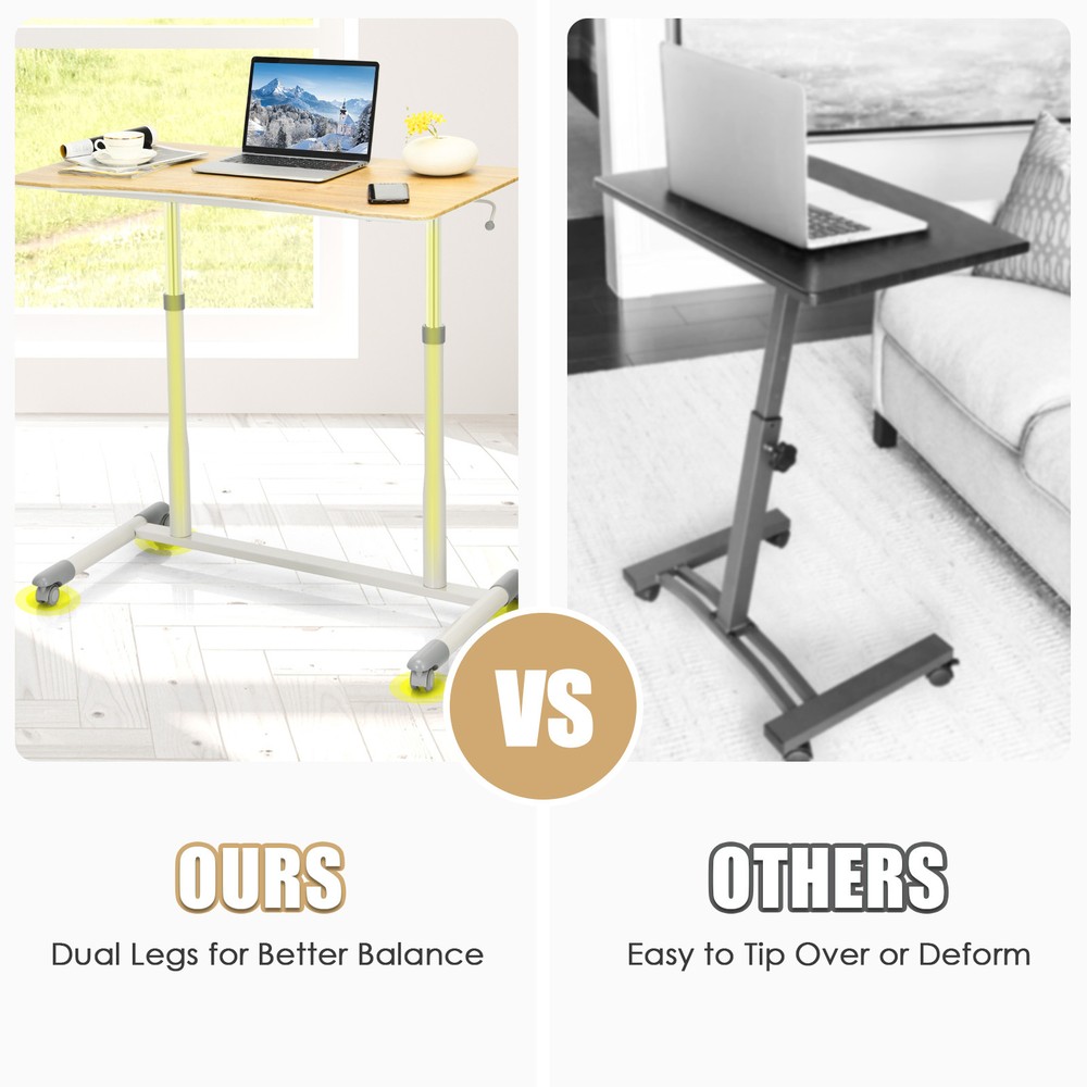Costway Height Adjustable Computer Desk Sit Stand Rolling Notebook Table Natural