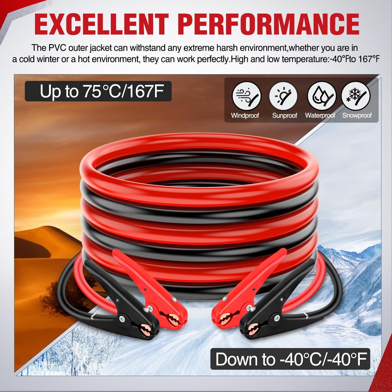 Nilight Jumper Cables for Car Battery 4 Gauge 16FT Booster Cable Heavy Duty 600A