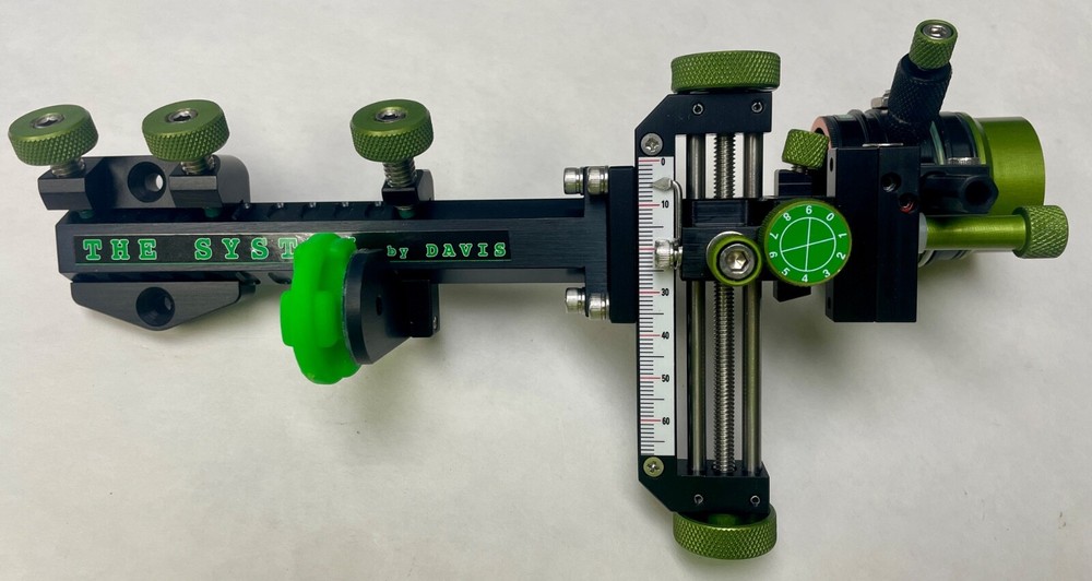 4" DAVIS TARGET SIGHT- Double knob-5.75 -black/green knobs-scope .019 green