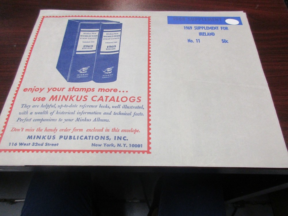 "MINKUS" STAMP ALBUM  1969  SUPPLEMENT   IRELAND  FREE SHP.