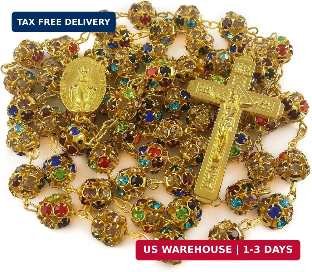 Nazareth Store Gold Plated Rosary Necklace with Colorful Crystallized Beads Mira