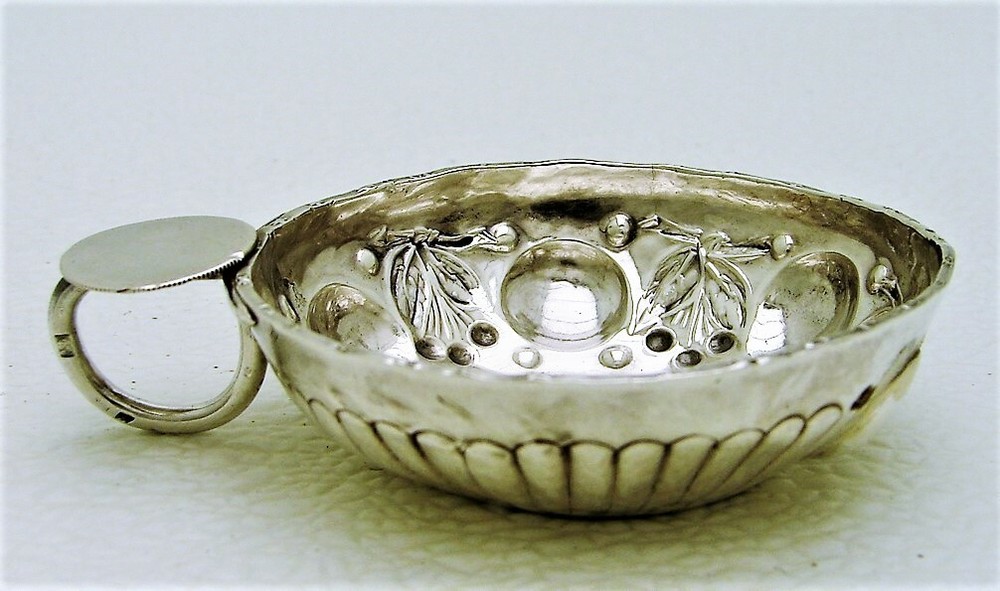 Hand Hammered French Solid Silver Brandy Wine Taster with Ring Handle Marked
