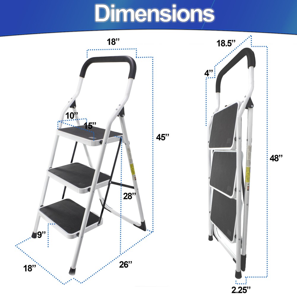 Metal Step Stool Ladder Folding Non Slip Ergonomic Handle & Platform Kitchen