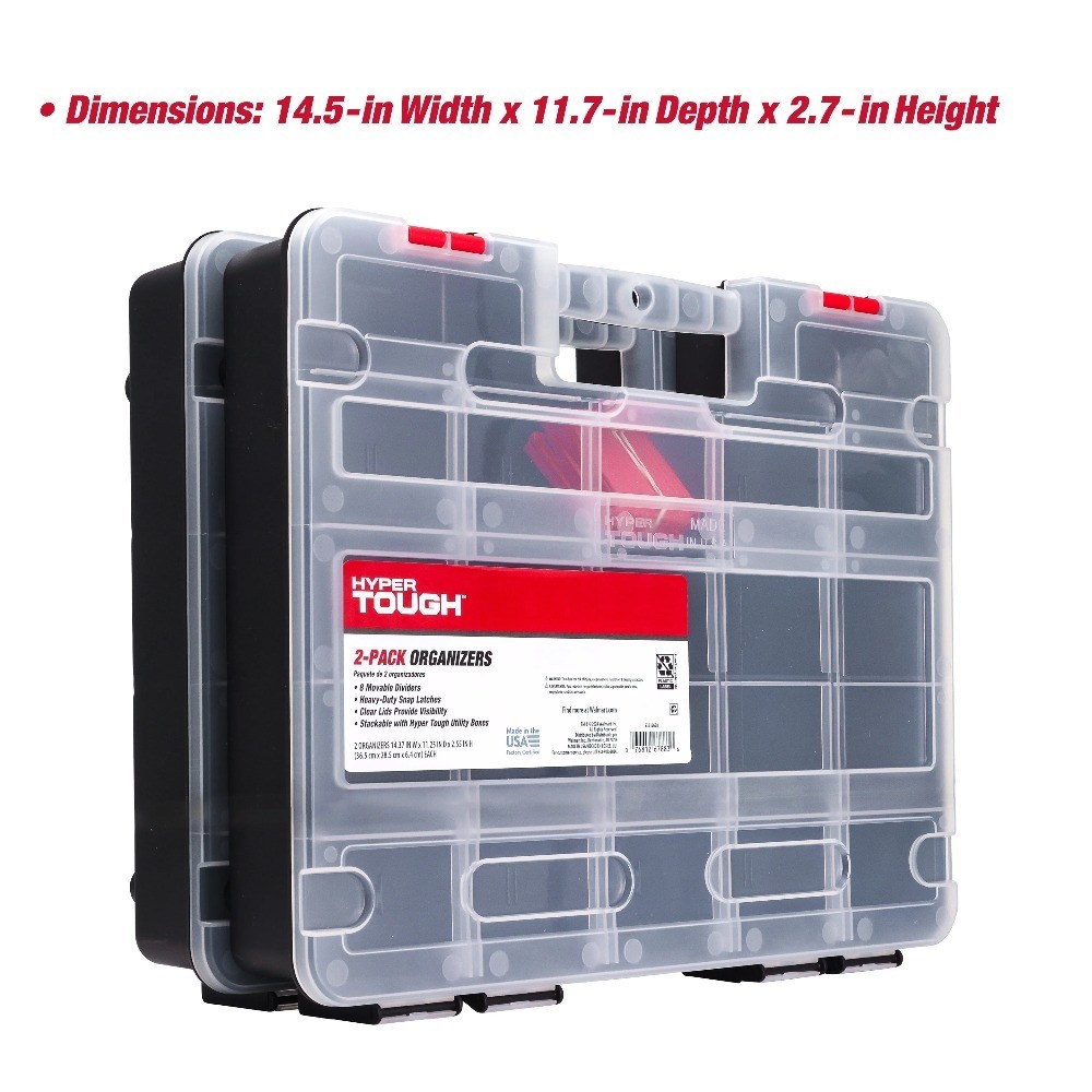 Stackable Plastic Storage Box with 8 Adjustable Dividers 2-Pack Organizer