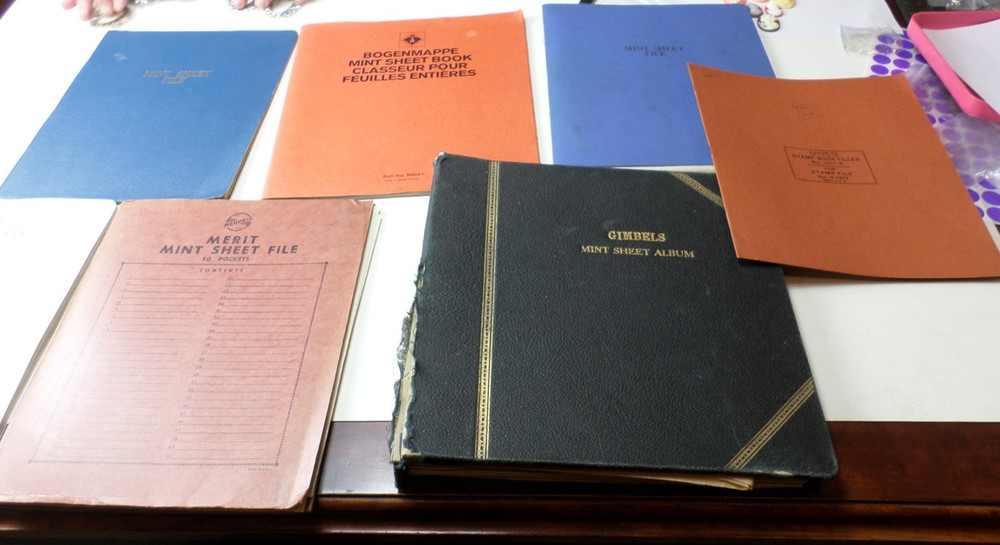 6 Vintage Stamp Sheet Files, 1 Gimbels Sheet Album,  All Used Huge LOT