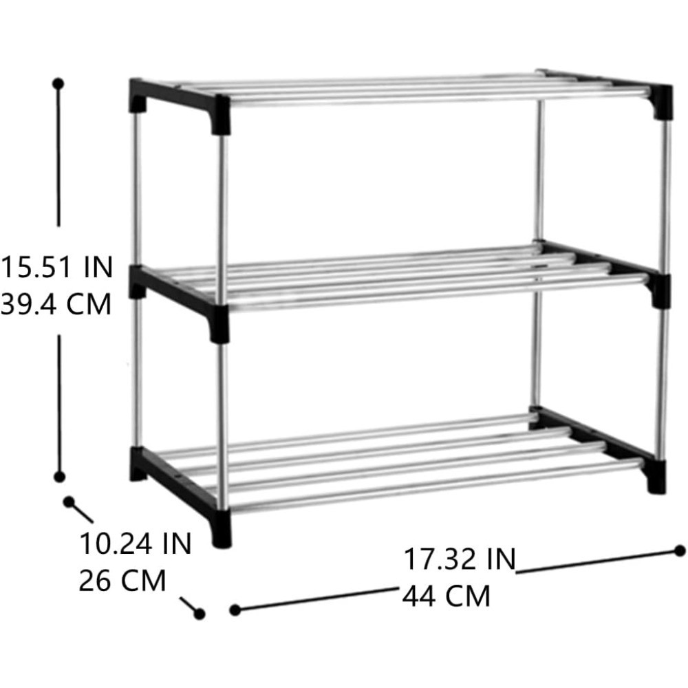 3-Tier Stackable Small Shoe Rack, Lightweight Shoe Shelf Storage Organizer for