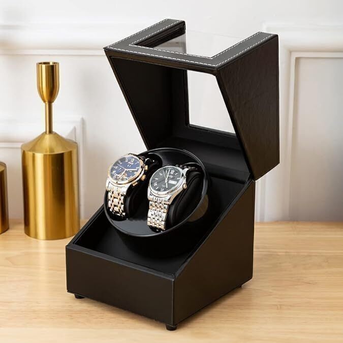 Automatic Rotation Double Watch Winder Box Leather Storage Display Case Gift US