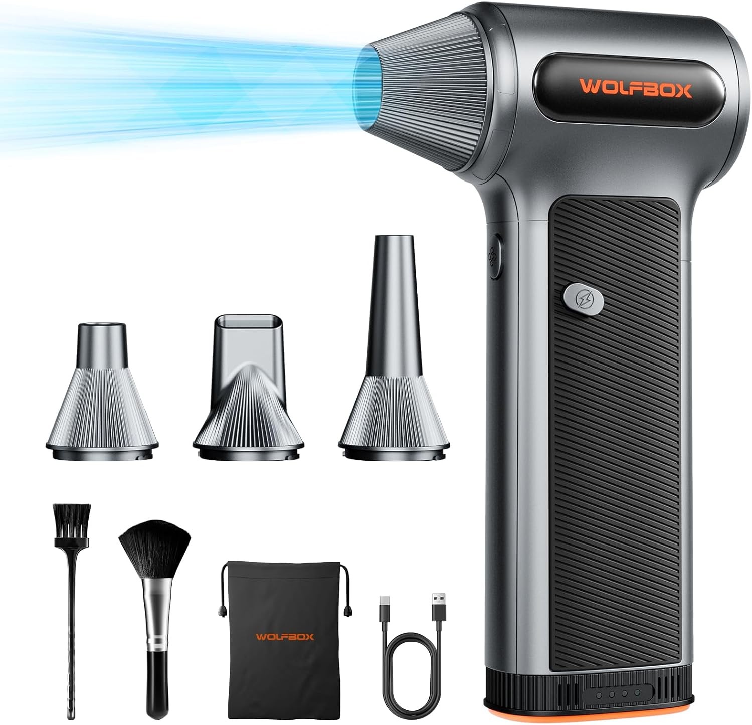 WOLFBOX MF200 Compressed Air Duster Mini Blower with Removable Battery&4 Nozzles